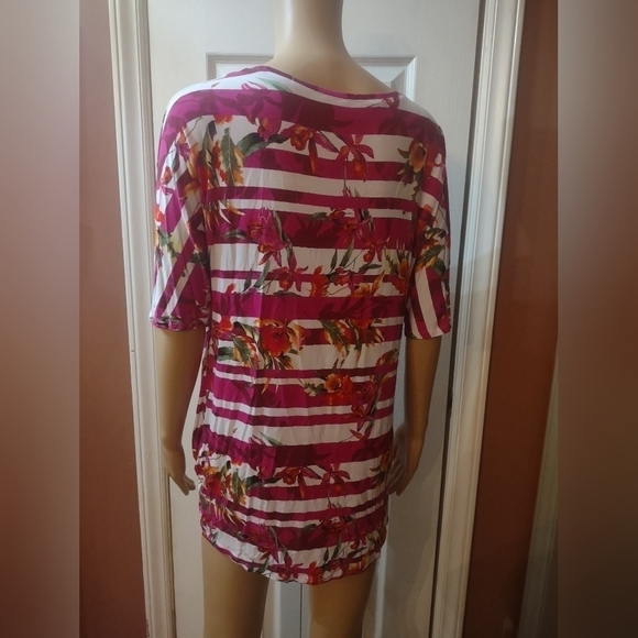 Cato women's size small pink and white striped floral tunic blouse shirt top - Picture 5 of 6